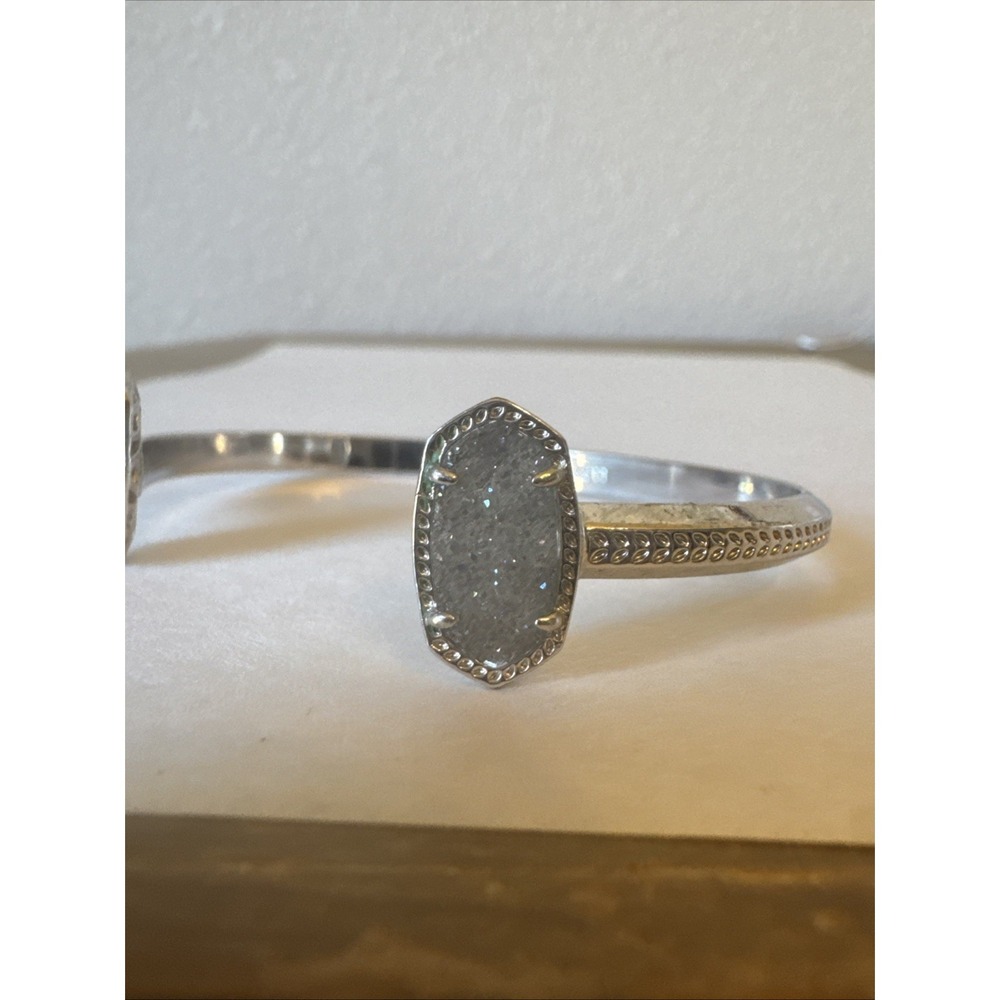 Kendra Scott Silver Sparkle Elton Cuff Silver Gray Drusy - Picture 3 of 8